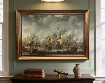 Battle of Terheide Canvas Print with Golden Vintage Frame