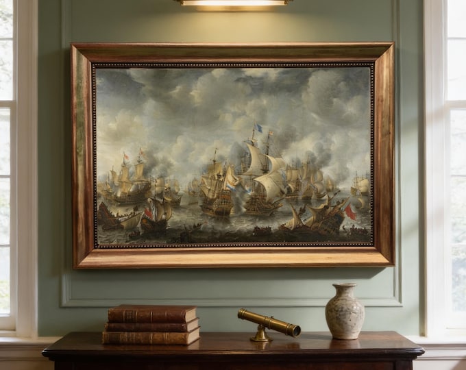 Battle of Terheide Canvas Print with Golden Vintage Frame