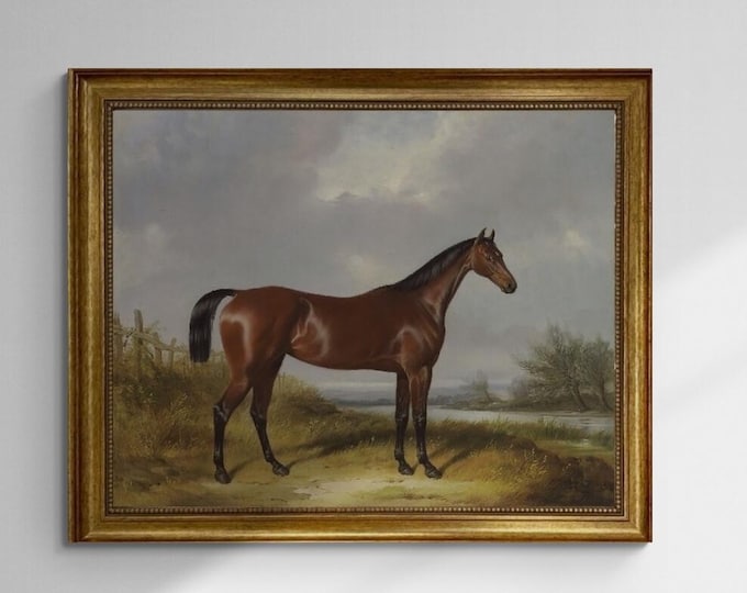 Hunter in Landscape by William Barraud | Premium Giclée Canvas Print with Brush Strokes | Golden Vintage Frame | Looks Like Original Artwork