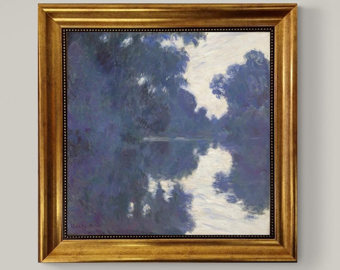 Monet Matinée sur la Seine Canvas Print: Hand-Textured, Golden Vintage Frame