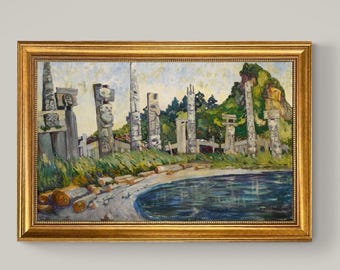 Skedans Canvas Print: Emily Carr, Vintage Gold Frame, Brush Stroke Texture