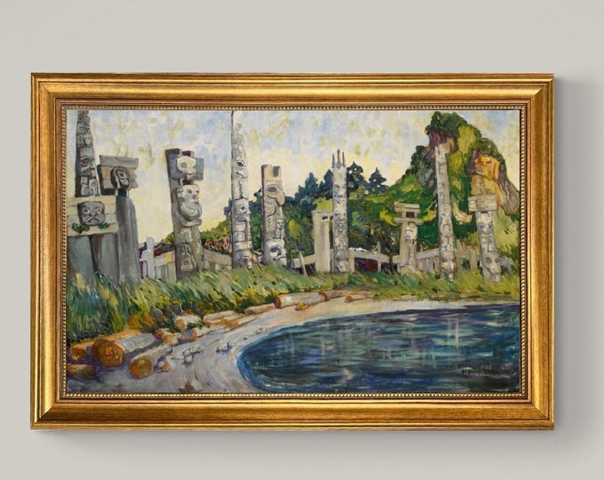 Skedans Canvas Print: Emily Carr, Vintage Gold Frame, Brush Stroke Texture