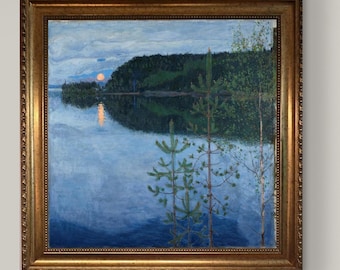 Spring Night by Akseli Gallen-Kallela, Canvas Print with Brush strokes and Vintage Gold wooden Frame