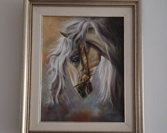 White Horse Head Oil Painting | Framed Canvas Art