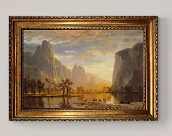 Albert Bierstadt Yosemite Valley Canvas Print: Golden Frame, Brush Strokes