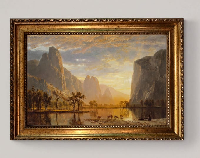 Albert Bierstadt Yosemite Valley Canvas Print: Golden Frame, Brush Strokes