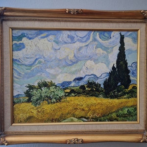 Giclée gerahmter Leinwanddruck von Vincent Van Gogh Gemälde - Weizenfeld mit Zypressen, Museumsqualität 3D Öl Leinwand mit Vintagem Rahmen