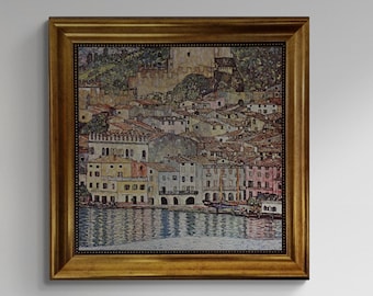 Klimt "Malcena at Gardasee" Giclée Canvas Print, Golden Vintage Frame