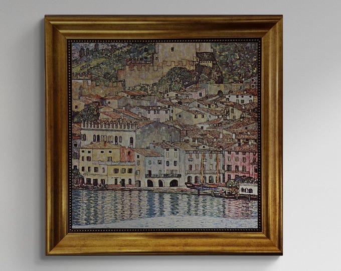 GUSTAV KLIMT Church in Cassone Gliclée canvas hand finished premium print with brush strokes and golden vintageous frame looks like original