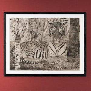 Eduard Wiiralt – Riproduzione di stampa giclée "Tigre sdraiata" / Stampa fine art su carta pesante o poster Hahnemühle di qualità museale