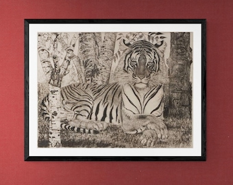 Eduard Wiiralt – 'Reclining Tiger' Giclée Print Reproduction | Fine Art Print on Heavyweight Paper or Museum-Quality Hahnemühle Poster
