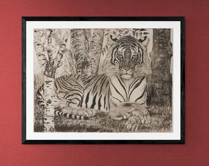 Eduard Wiiralt – 'Reclining Tiger' Giclée Print Reproduction | Fine Art Print on Heavyweight Paper or Museum-Quality Hahnemühle Poster