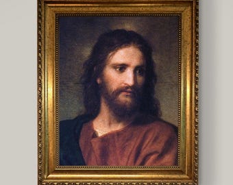Jesus at 33 Portrait Canvas Print: Vintage Golden Frame, Brush Stroke Texture