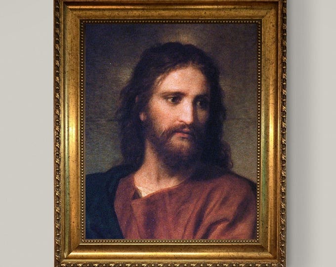 Jesus at 33 Portrait Canvas Print: Vintage Golden Frame, Brush Stroke Texture