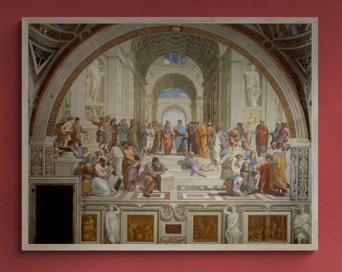The School of Athens by Raphael, XXL printing, Renaissance Classic Art Print on Canvas & 3D Finished Premium Texture Print with brush stroke