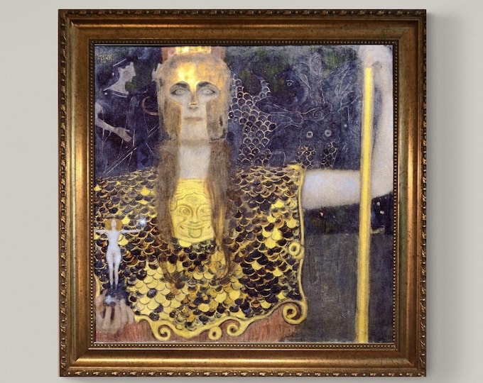 Gustav Klimt Pallas Athena Canvas Print: Hand-Textured, Golden Vintage Frame