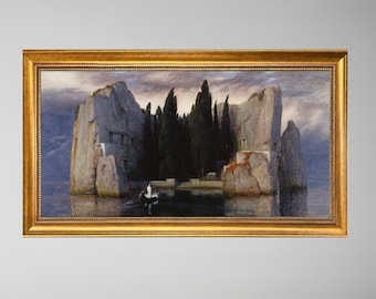 Isle of the Dead Print, Arnold Böcklin, Canvas Print with Brush Strokes and Vintage Golden Frame
