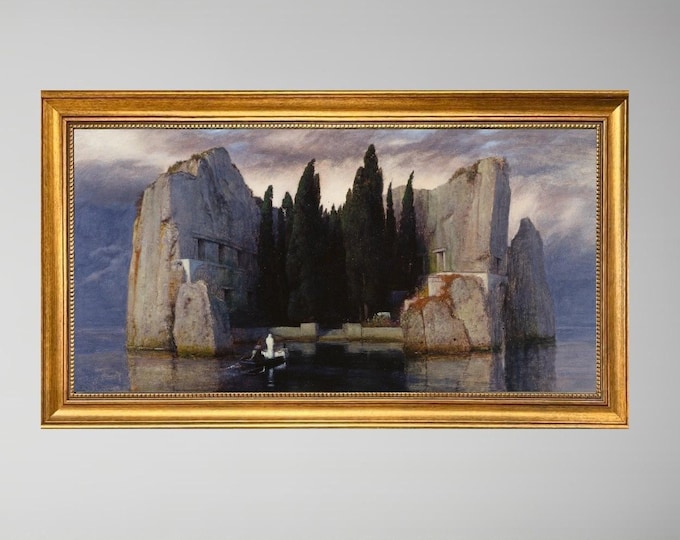 Isle of the Dead by Arnold Böcklin, Premium Print on canvas with Hand-Finished Brush Strokes and  Golden Vintage Frame