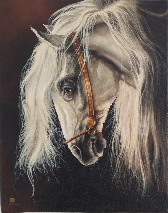 WHITE HORSE HEAD Fine art print from original oil painting by Etsy