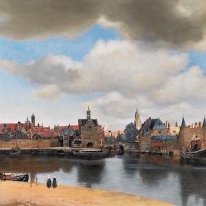 a picturesque cityscape with a river running through it, featuring a mix of old and new buildings, boats, and people enjoying the waterfront.