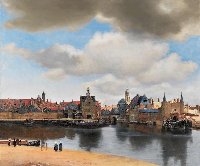 a picturesque cityscape with a river running through it, featuring a mix of old and new buildings, boats, and people enjoying the waterfront.
