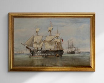 HMS Duke of Wellington Art Print, Golden Frame, Vintage Maritime Painting