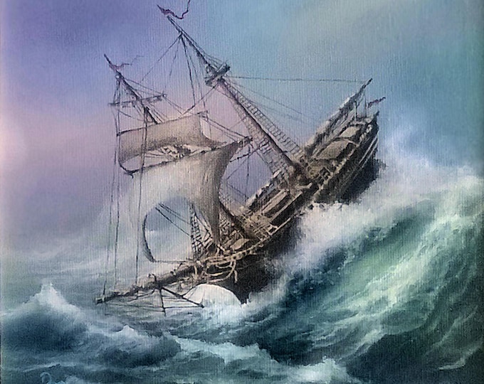 SHIP at ROUGH SEA Fine Art Print from original oil painting, Ship poster, Sailing Ship Print, Seascape Print, Seascape Decoration, Tall Ship