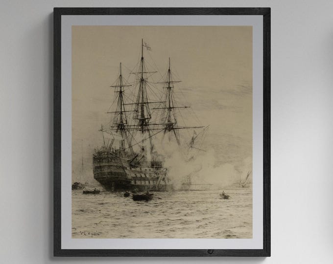Hms victory firing a salute celebrating the accession of george v, nautical vintage wall decor,  print on fineart paper or museum poster