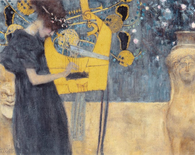 Music by Gustav Klimt Wall Art on Heavyweight Canvas with 3D Hand-Finished Print with Brush Strokes | Looks like original | Ready to Hang