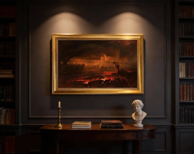 Pandemonium Painting by John Martin: Gothic Framed Canvas Print with Brush Strokes