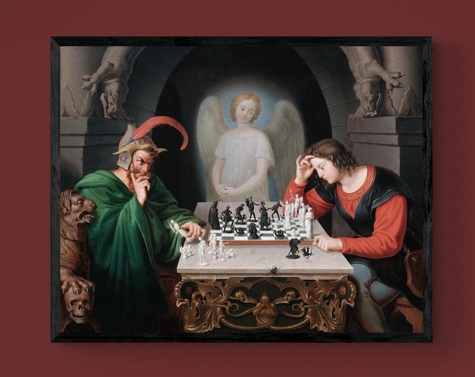 Checkmate painting by Moritz Retzsch (1831), Floating Frame and Brush Strokes