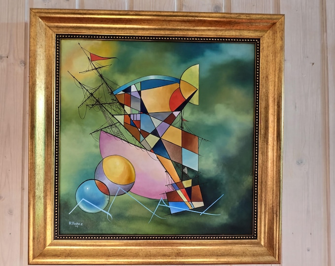 Green Storm Oil Painting – Framed Canvas Art, Vintage Gold Frame