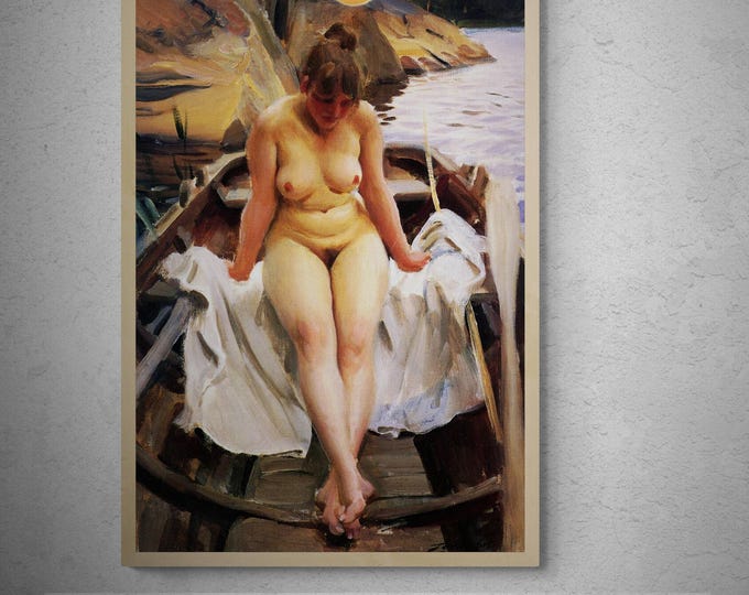 Anders Zorn, In Werner’s Rowing Boat (1886), FineArt Print, Art Paper, Hand Finished Canvas Print with brush strokes, looks like original
