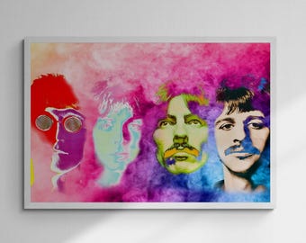 John Lennon & The Beatles, Fine Art Print, Giclee Gallery Grade Paper Canvas, Wall Decor Vintage Large , Fine Art Print, Rock legend Poster