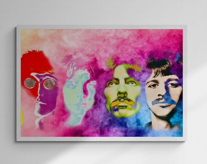 John Lennon & The Beatles, Fine Art Print, Giclee Gallery Grade Paper Canvas, Wall Decor Vintage Large , Fine Art Print, Rock legend Poster