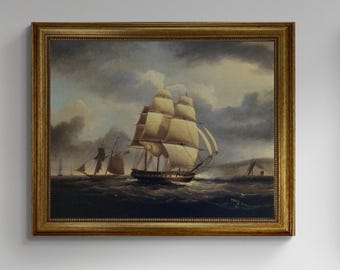 American Frigate on the Thames | Framed Oil Painting Print on Canvas | Hand-Finished with Brush Strokes for a Museum-Quality Masterpiece