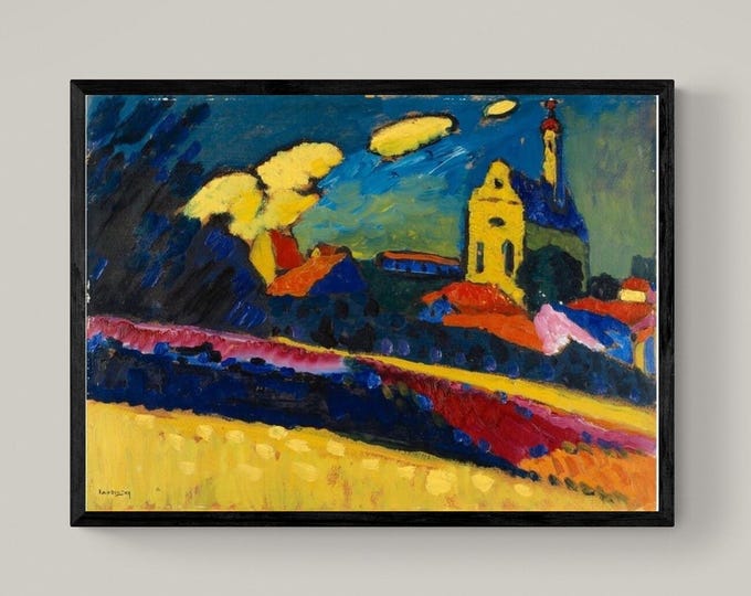 Wassily Kandinsky Study of Murnau Landscape with church, Heavyweight Canvas, 3D hand-finished print with brush stroke, looks like original