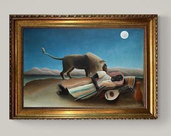 Henri Rousseau "The Sleeping Gypsy", 3D Hand-Finished Canvas Print, Vintage Golden Frame