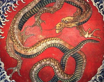 Dragon by Katsushika Hokusai, Japanese poster arts, Hokusai art decore, Giclee Print on Fineart paper, canvas or museum quality poster