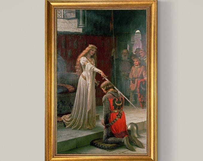 Edmund Leighton The Accolade (1901) | Fine Art Print |Textured Canvas with Realistic Brush Stroke Finish with vintageous golden frame golden