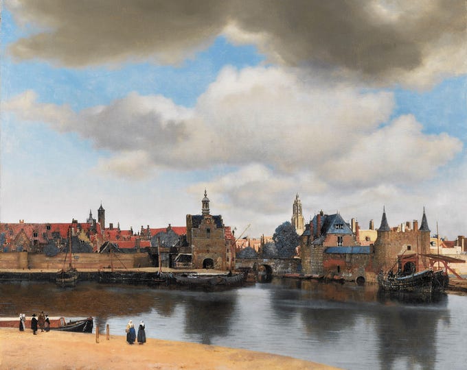 View of Delft by Johannes Vermeer Giclée Canvas Print with brush strokes