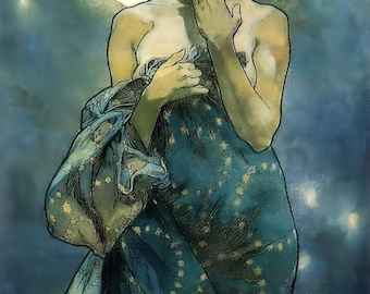 Alphonse Mucha 'The Moon' Art Nouveau Print – Giclee Paper or Canvas