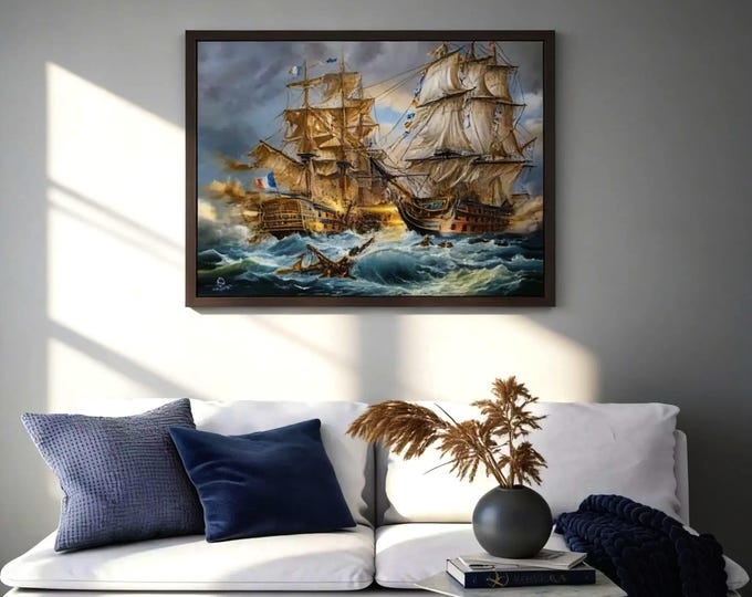 Battle of Trafalgar Canvas Print HMS Victory Naval History Art Seascape Painting Wall Decor