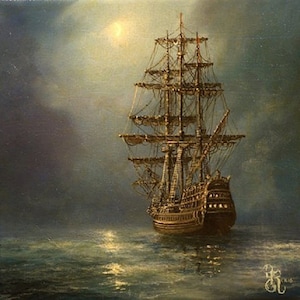 SHIP AT NIGHT, Giclée Canvas Premium Print, Sailing Ship Art, Seascape  Canvas Art, Tall Ship and Moon, Seascape Home Décor |