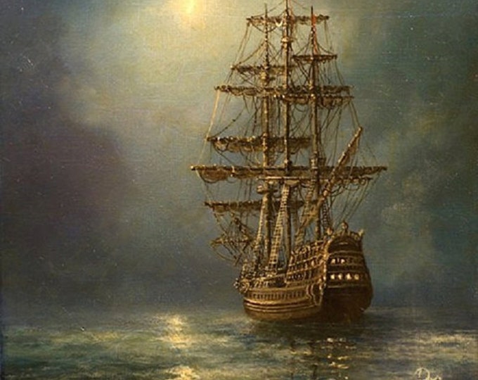 SHIP AT NIGHT Giclée Canvas Premium Print, Sailing Ship, Seascape  Canvas Art, Tallship and Moon, seascape wallart home decore ready to hang