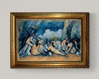 Bather by Cezanne Wall Art: Vintage Golden Frame and Brush Strokes