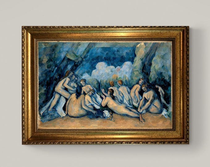 Bather by Cezanne Wall Art: Vintage Golden Frame and Brush Strokes