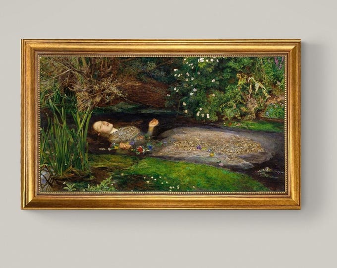 Ophelia by John Everett Millais | Pre-Raphaeli – Vintage Golden Frame and Brush Strokes