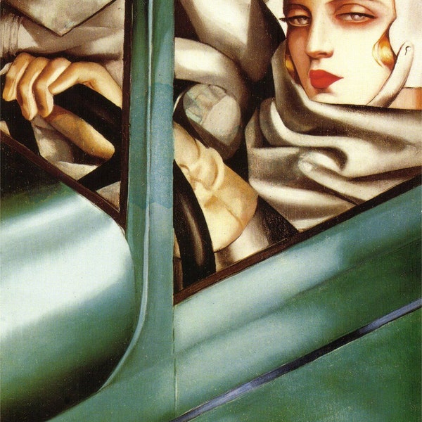 Elegant Art Deco Self-Portrait of Tamara de Lempicka - A Giclee Print -Tamara in a Green Bugatti