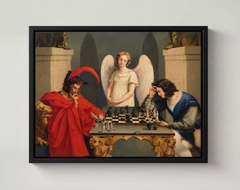 Faust & Mephistopheles Playing Chess Art Print: Moritz Retzsch, Floating Frame and Brush Strokes